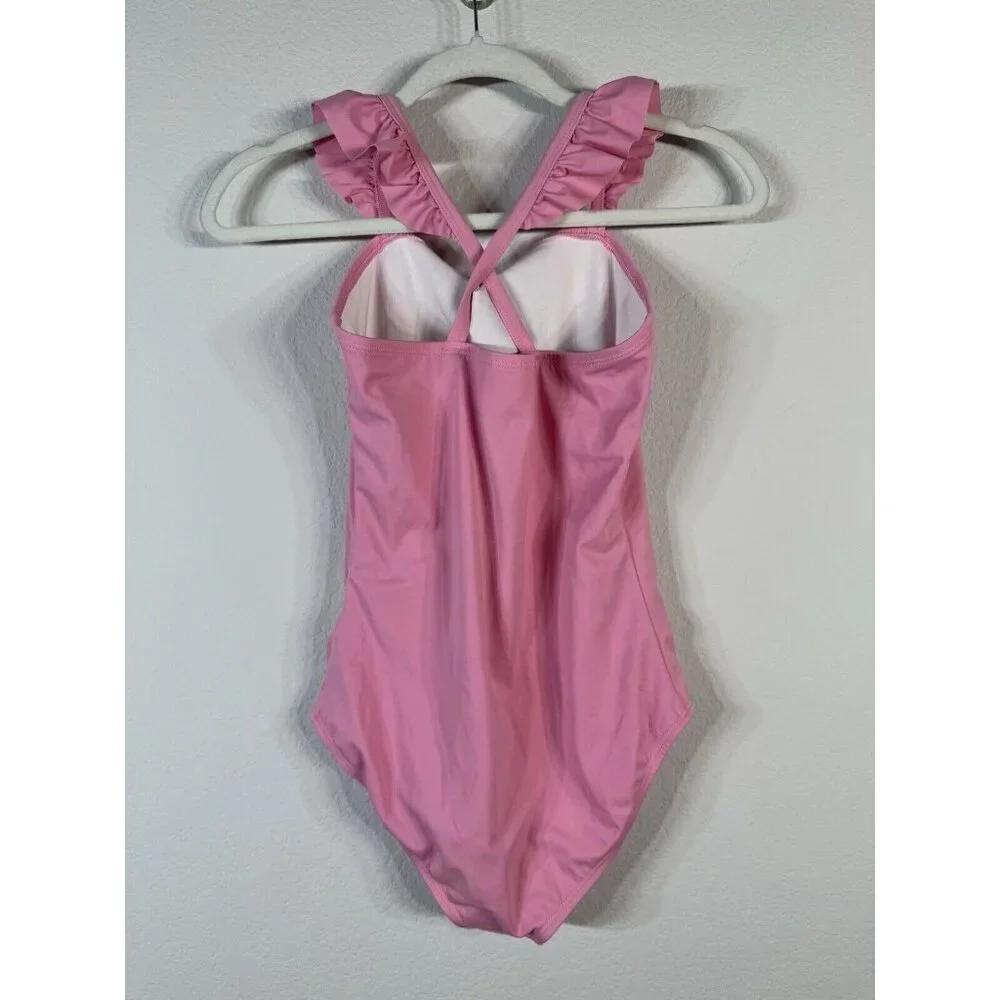 Hanna Andersson Pink 3D Tropical Bird Criss Cross One Piece Swimsuit Girls 14-16
